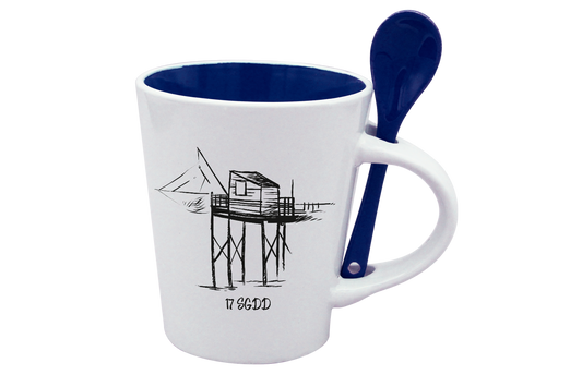 MUG CUILLERE BLANC INT. BLEU - CARRELET NOIR SPE BO & BON