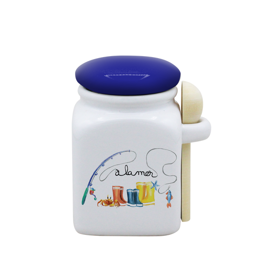 POT BLANC PM COUV. BLEU+CUIL. BOIS-BOTTE A LA MER