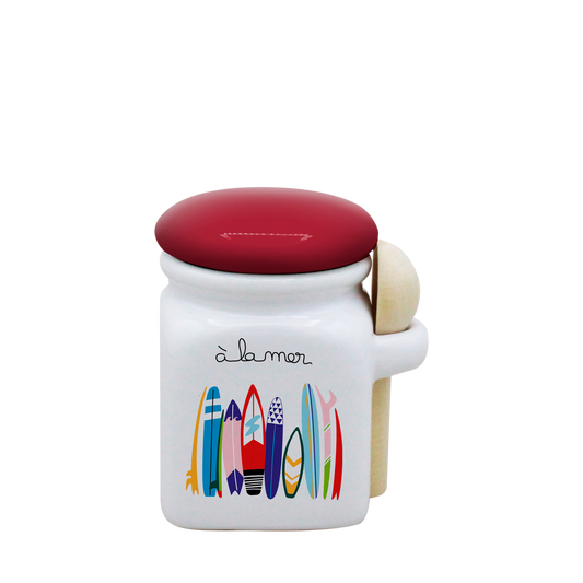 POT BLANC MINI COUV. ROUGE+CUIL. BOIS -ALM4