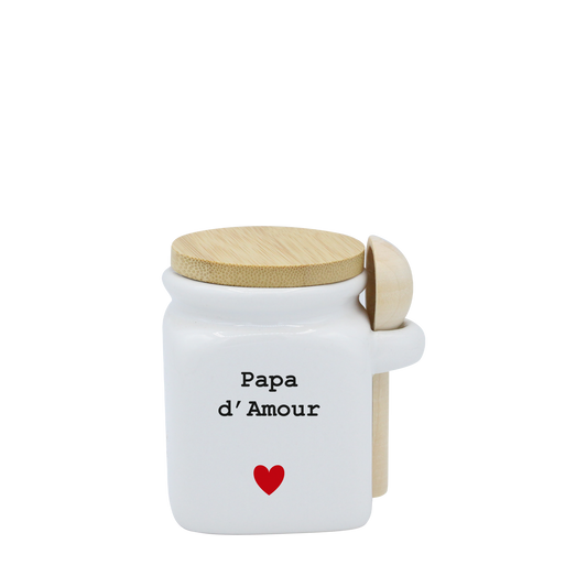 POT BLANC MINI COUV. BAMBOU+CUIL. BOIS - CŒUR PAPA D'AMOUR