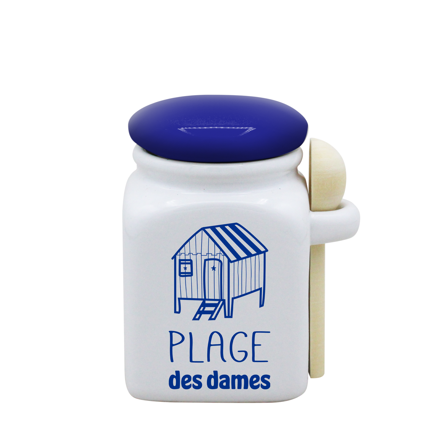 POT BLANC PM COUV. BLEU+CUIL. BOIS - SPE PETITES CAGNIOTTES CABINE PLAGE DES DAMES