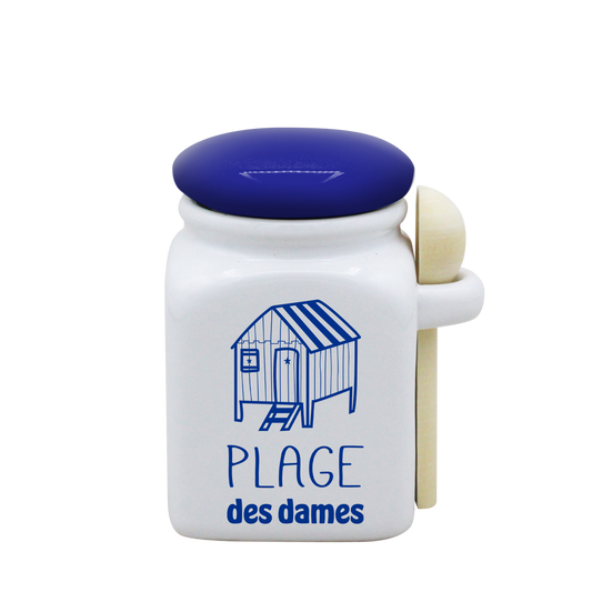 POT BLANC PM COUV. BLEU+CUIL. BOIS - SPE PETITES CAGNIOTTES CABINE PLAGE DES DAMES