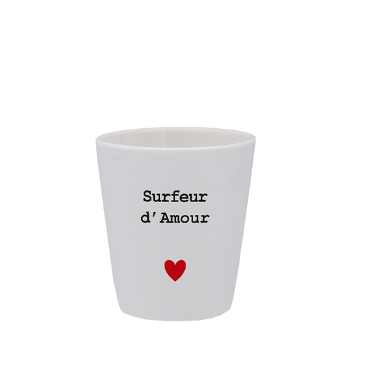 TASSE ESPRESSO BLANCHE S/ANSE - CŒUR SURFEUR D'AMOUR