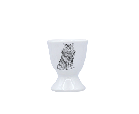 COQUETIER BLANC - CHAT DE VILLE NOIR AVEC COLLIER DE FLEURS