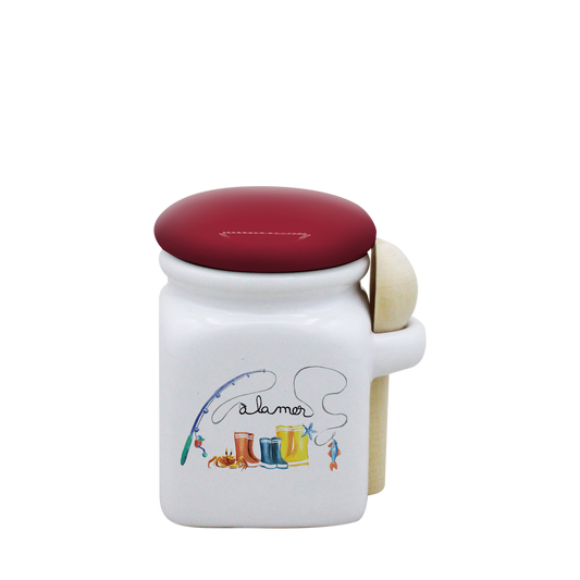 POT BLANC MINI COUV. ROUGE+CUIL. BOIS -BOTTE A LA MER