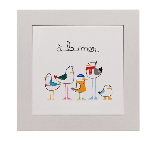ENTOURAGE BOIS BEIGE-CARREAU FAIENCE 15x15 NU-A LA MER MOUETTES