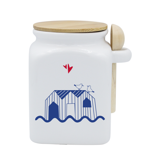 POT BLANC MM COUV. BAMBOU+CUIL. BOIS- LA PETITE EMI CABINES DE BINIC