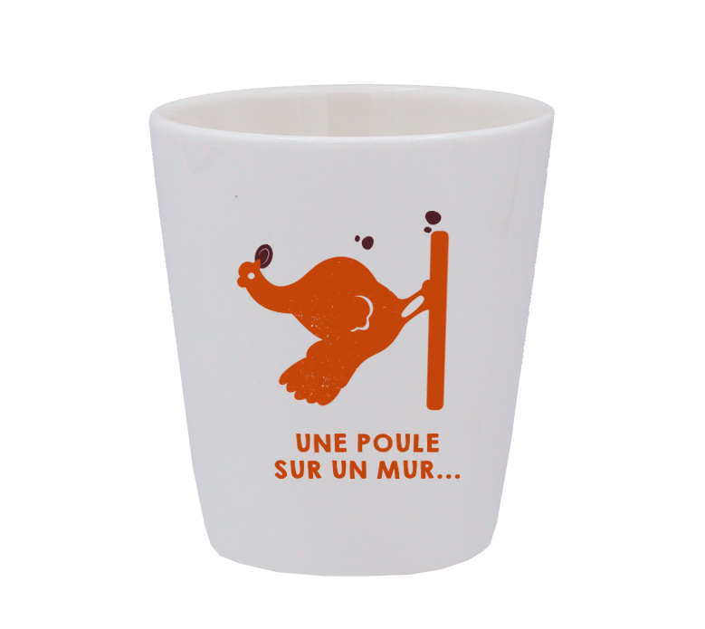 TASSE ESPRESSO BLANCHE S/ANSE-UNE POULE SUR UN MUR