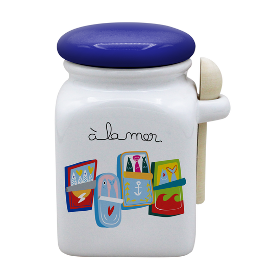 POT BLANC MM COUV. BLEU +CUIL. BOIS-A LA MER SARDINES