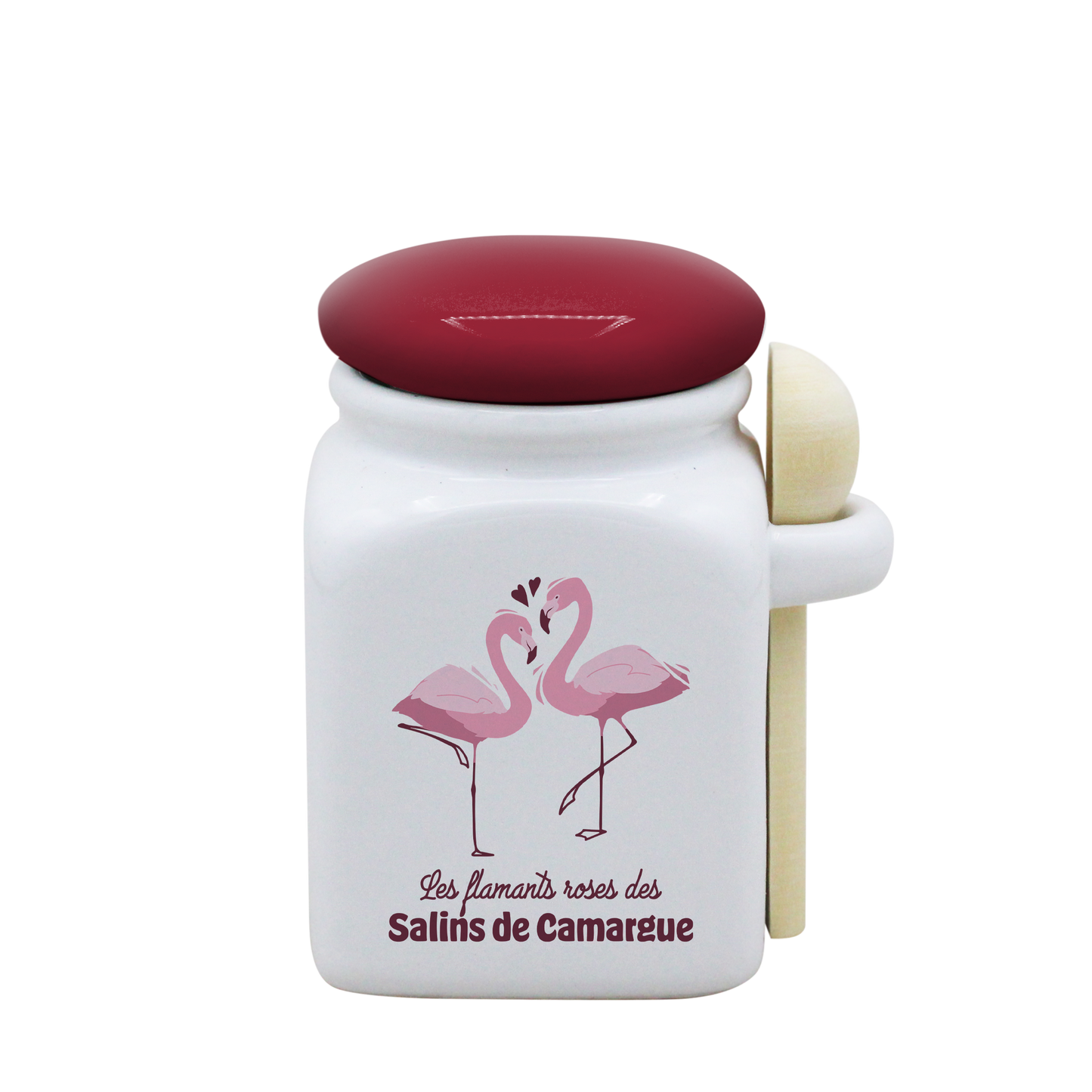 POT BLANC PM COUV. ROUGE+CUIL. BOIS - FLAMANT ROSE SPE SALINS D'AIGUES MORTES
