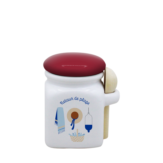 POT BLANC MINI COUV. ROUGE+CUIL. BOIS -RETOUR DE PLAGE LA PETITE EMI