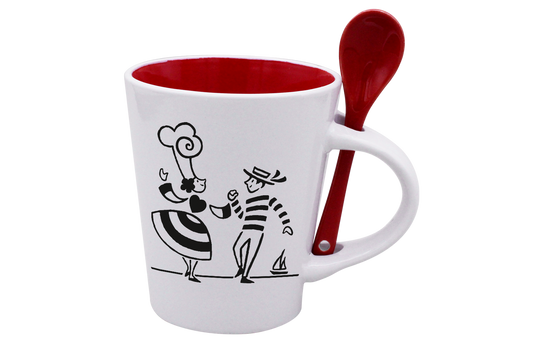 MUG CUILLERE BLANC INT. ROUGE-LDANS