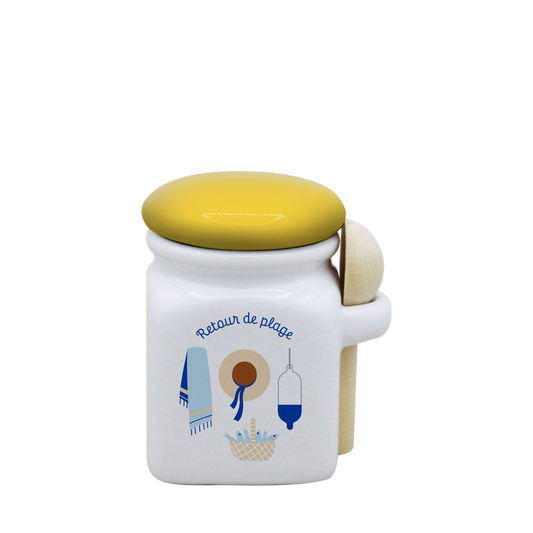 POT BLANC MINI COUV. JAUNE+CUIL. BOIS-RETOUR DE PLAGE LA PETITE EMI