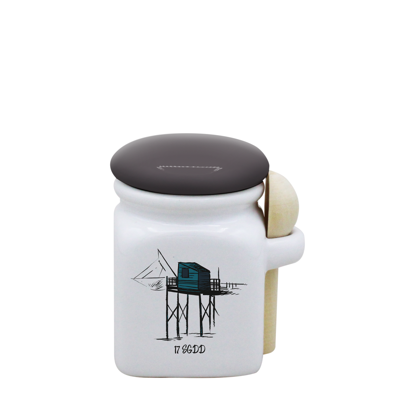 POT BLANC MINI COUV. GRIS+CUIL. BOIS-CARBLE17