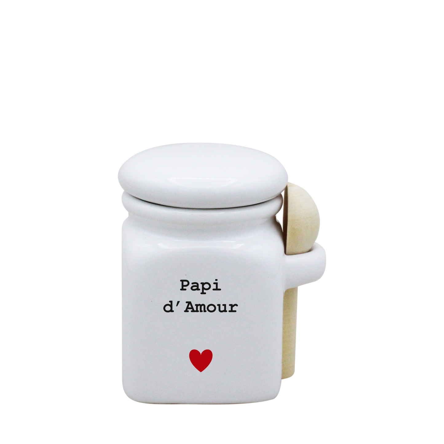 POT BLANC MINI COUV. BLANC+CUIL. BOIS - CŒUR PAPI D'AMOUR