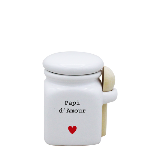 POT BLANC MINI COUV. BLANC+CUIL. BOIS - CŒUR PAPI D'AMOUR