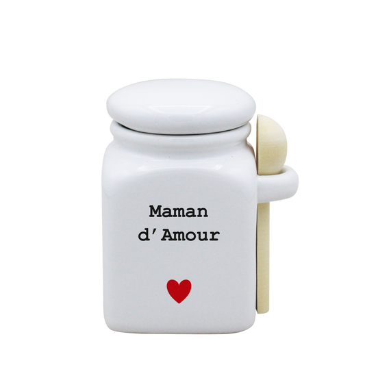 POT BLANC PM COUV. BLANC+CUIL. BOIS - CŒUR MAMAN D'AMOUR