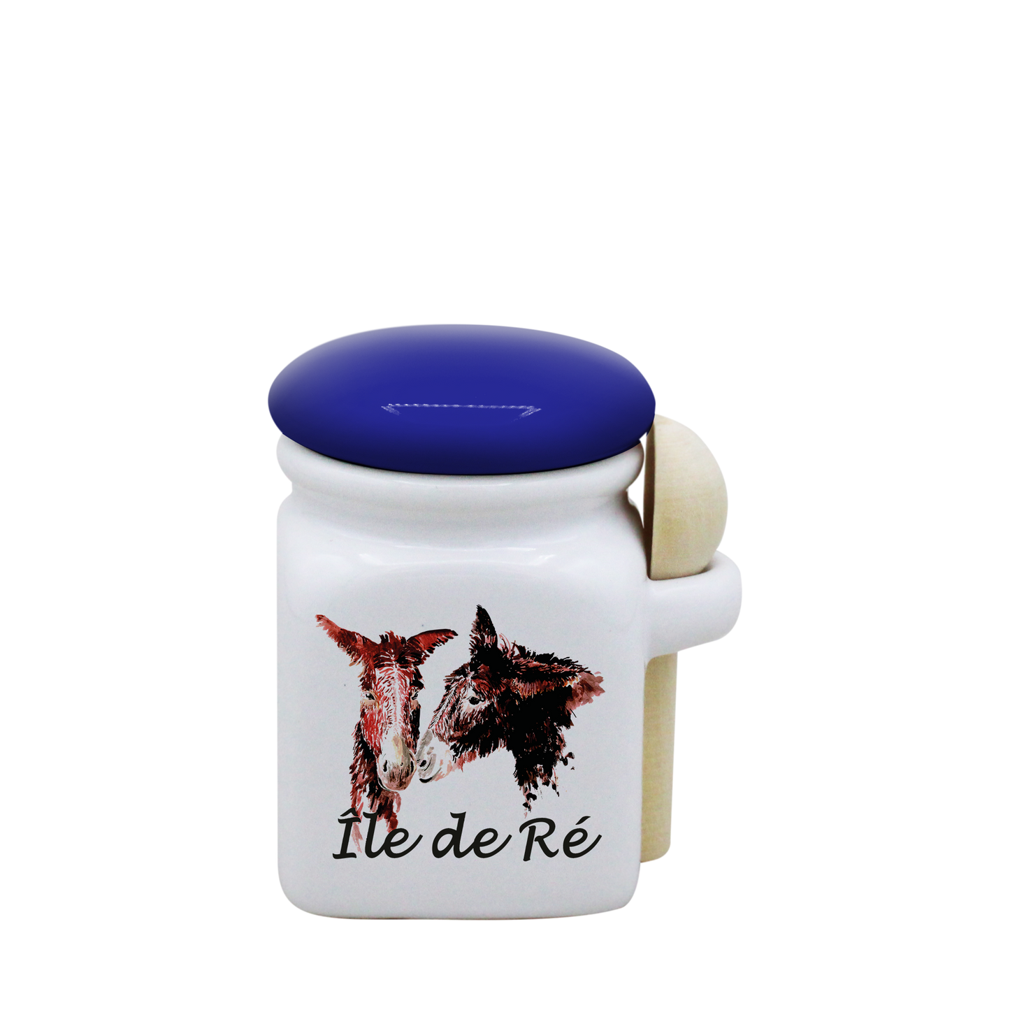 POT BLANC MINI COUV. BLEU+CUIL. BOIS - 2 ANES ILE DE RE SPE