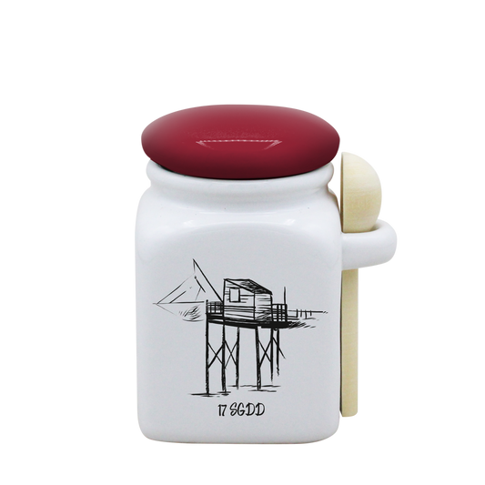 POT BLANC PM COUV. ROUGE+CUIL. BOIS - CARRELET NOIR SPE BO ET BON