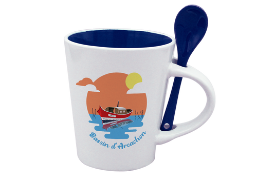 MUG CUILLERE BLANC INT. BLEU-BASSINPI
