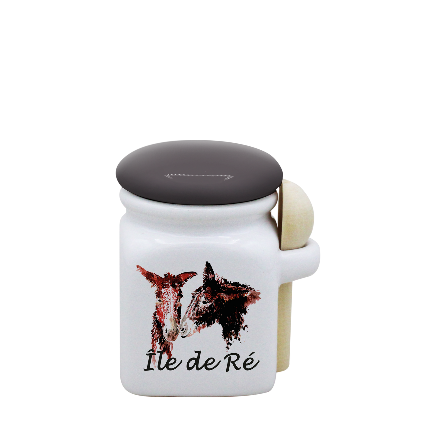 POT BLANC MINI COUV. GRIS+CUIL. BOIS - 2 ANES ILE DE RE SPE