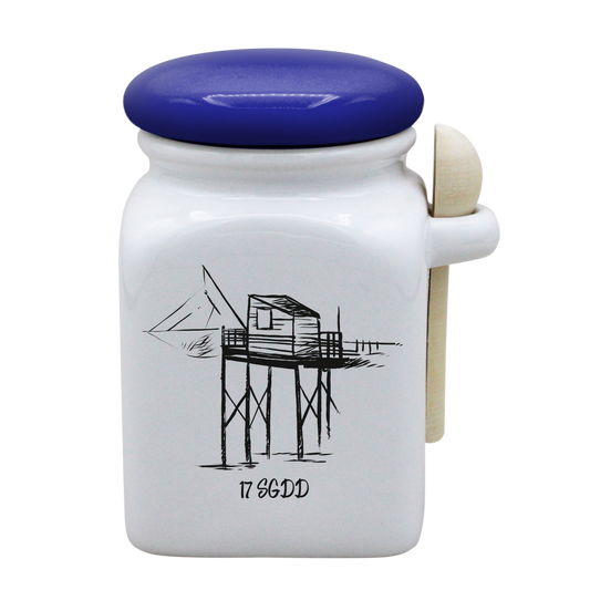 POT BLANC MM COUV. BLEU +CUIL. BOIS - CARRELET NOIR SPE BO ET BON