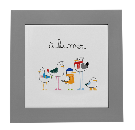 ENTOURAGE BOIS GRIS-CARREAU FAIENCE 15x15 NU-A LA MER MOUETTES