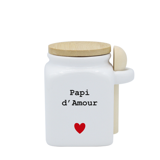 POT BLANC PM COUV. BAMBOU+CUIL. BOIS - CŒUR PAPI D'AMOUR