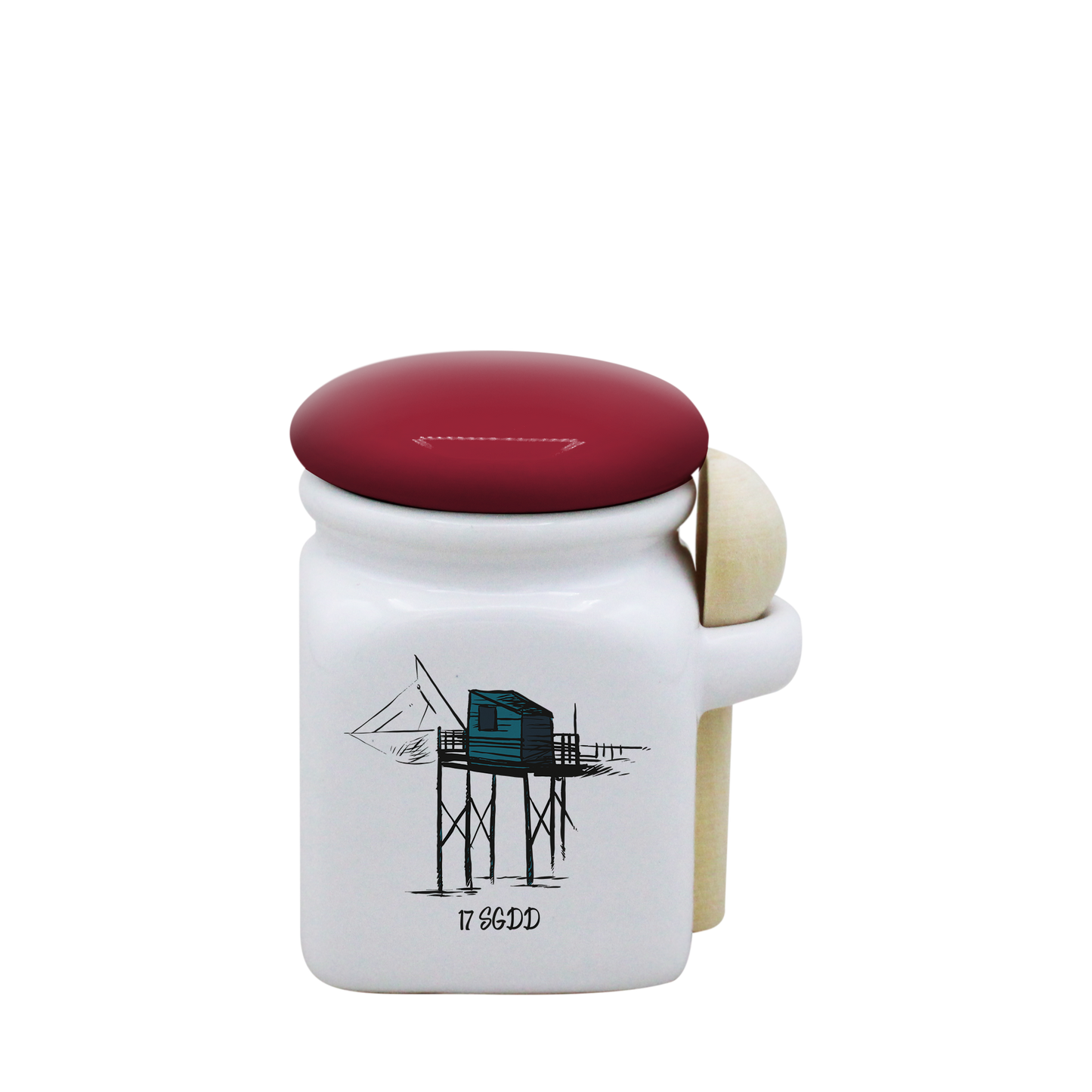 POT BLANC MINI COUV. ROUGE+CUIL. BOIS -CARBLE17