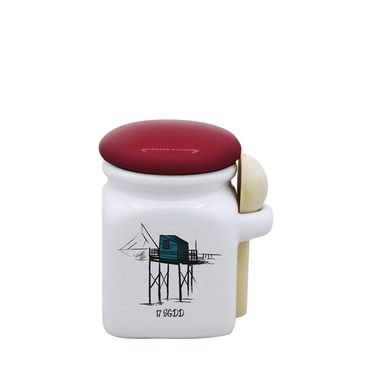 POT BLANC MINI COUV. ROUGE+CUIL. BOIS -CARBLE17