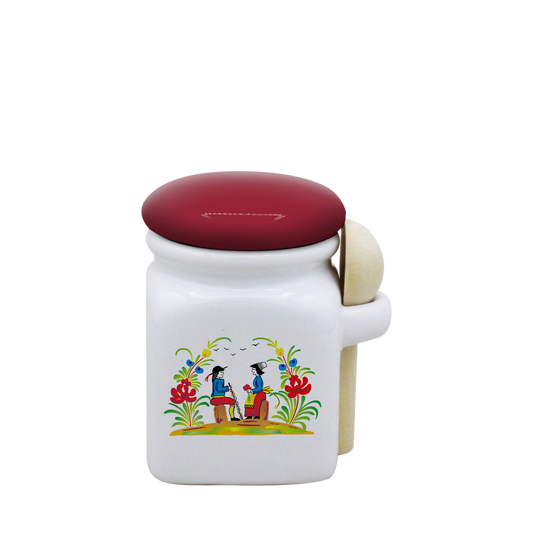 POT BLANC MINI COUV. ROUGE+CUIL. BOIS -RETRO