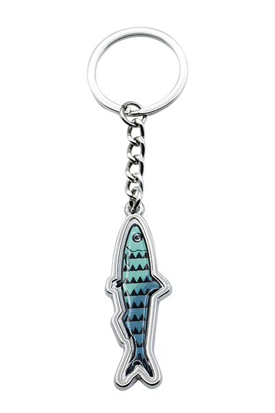 PORTE CLES METAL SARDINE BLEUE