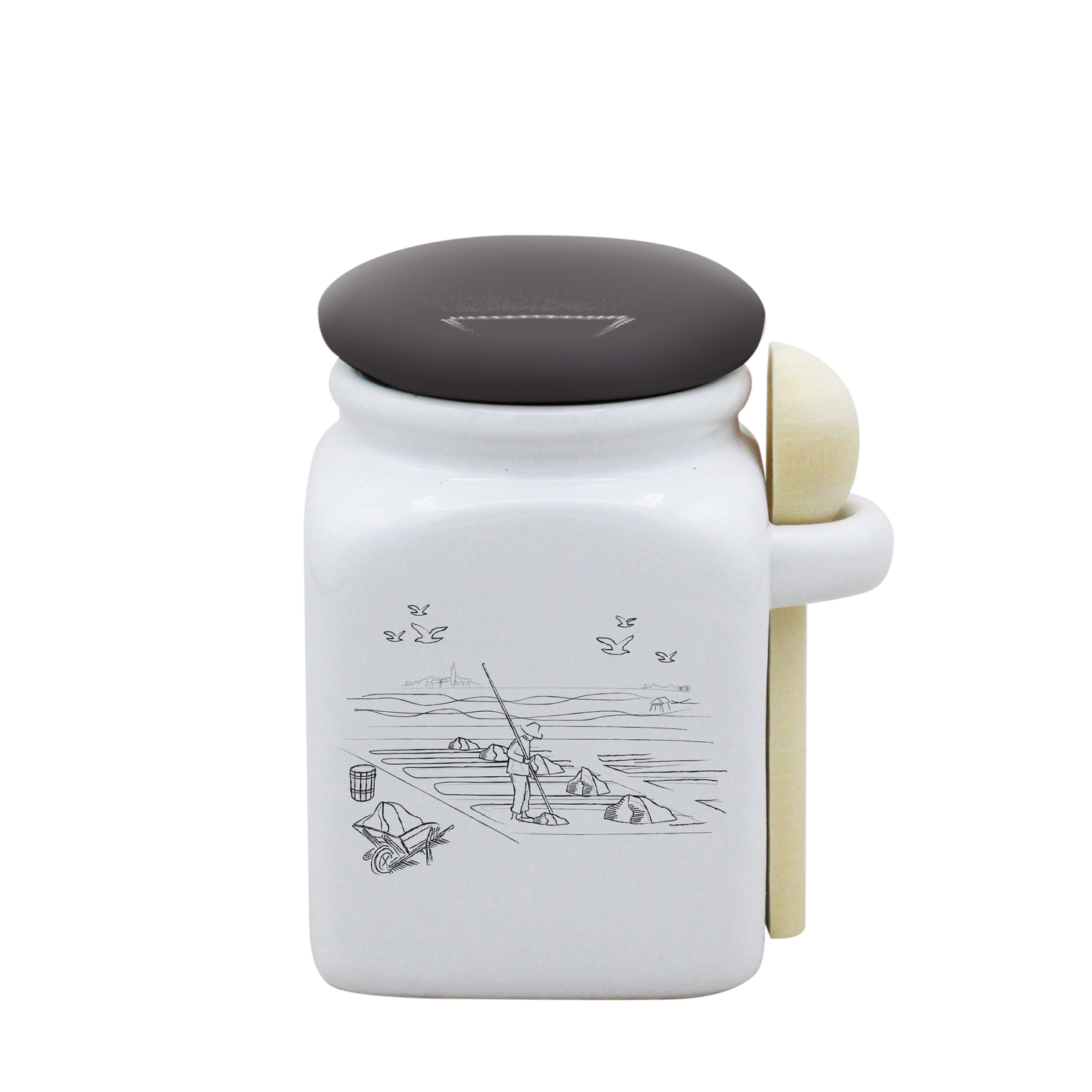 POT BLANC PM COUV. GRIS+CUIL. BOIS-MAPLAJ