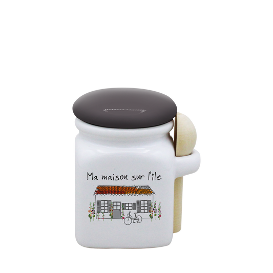 POT BLANC MINI COUV. GRIS+CUIL. BOIS-MMASI