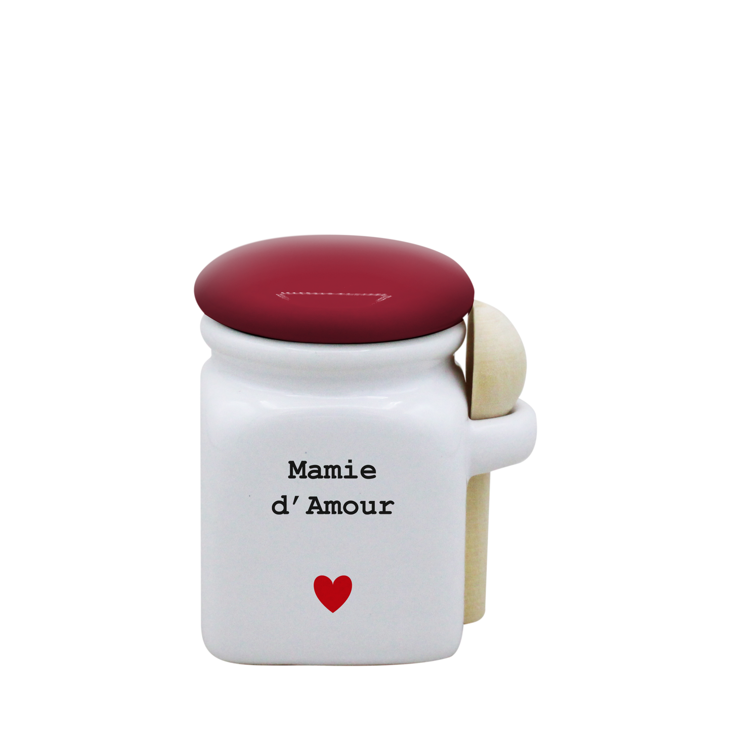 POT BLANC MINI COUV. ROUGE+CUIL. BOIS - CŒUR MAMIE D'AMOUR