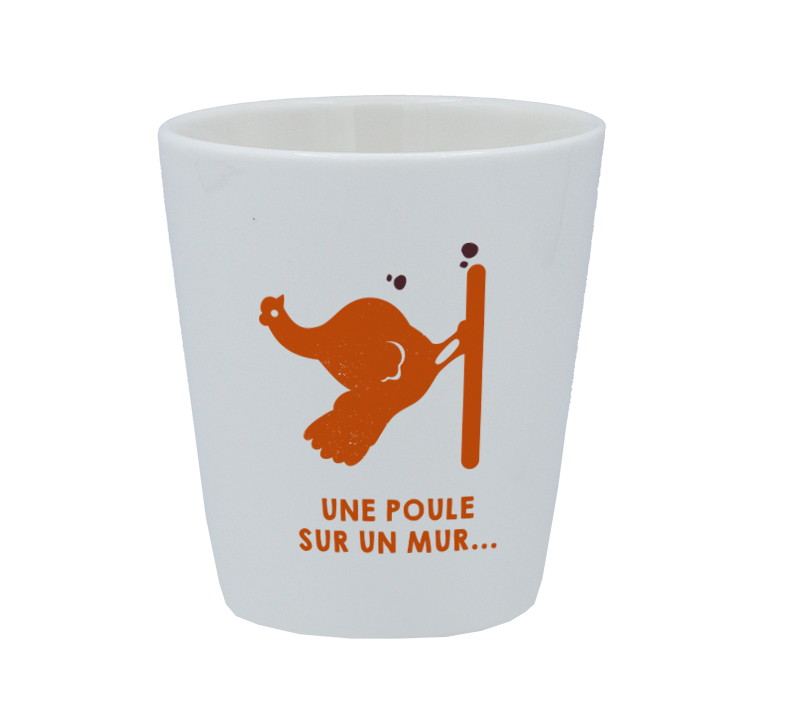 TASSE ESPRESSO BLANCHE S/ANSE-UNE POULE SUR UN MUR