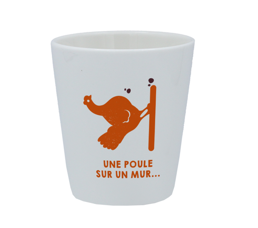 TASSE ESPRESSO BLANCHE S/ANSE-UNE POULE SUR UN MUR